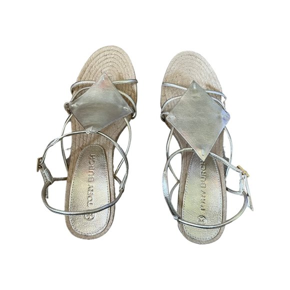 Tory Burch Diamond Patch Espadrille Wedge Sandal Gold - Picture 5 of 7